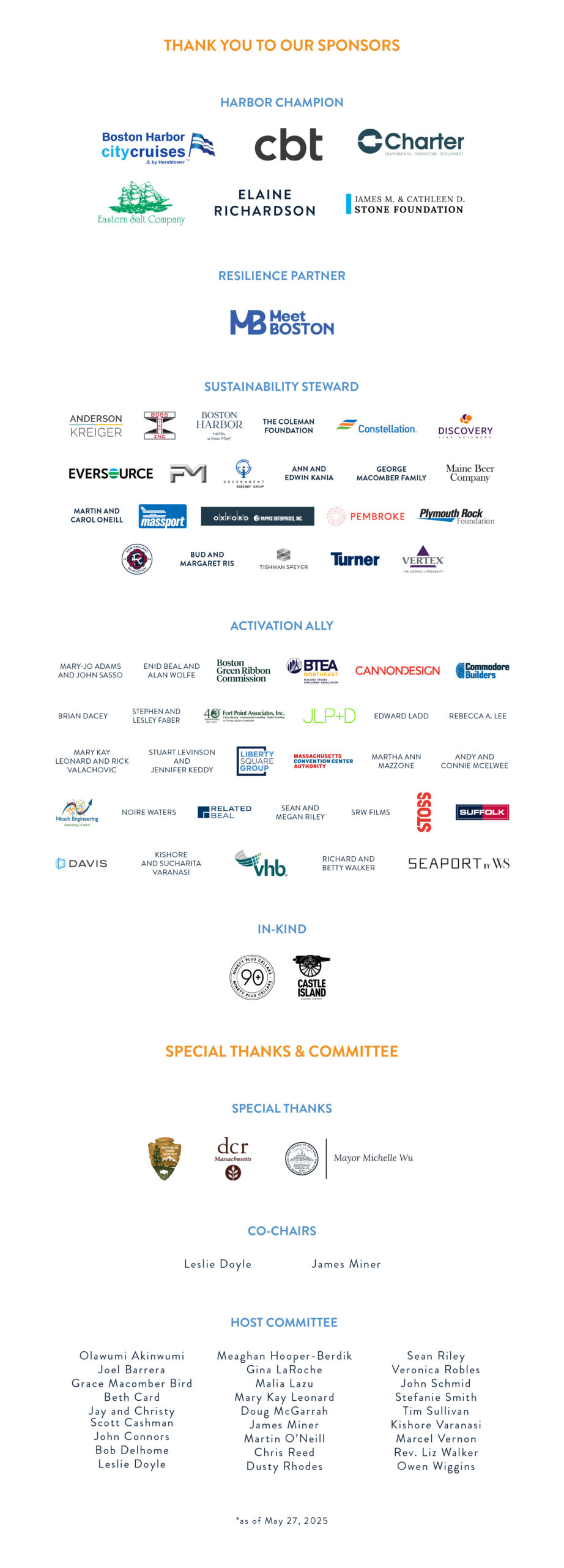 The sponsors for Spectacle on Spectacle 2025 as of 5/27. 