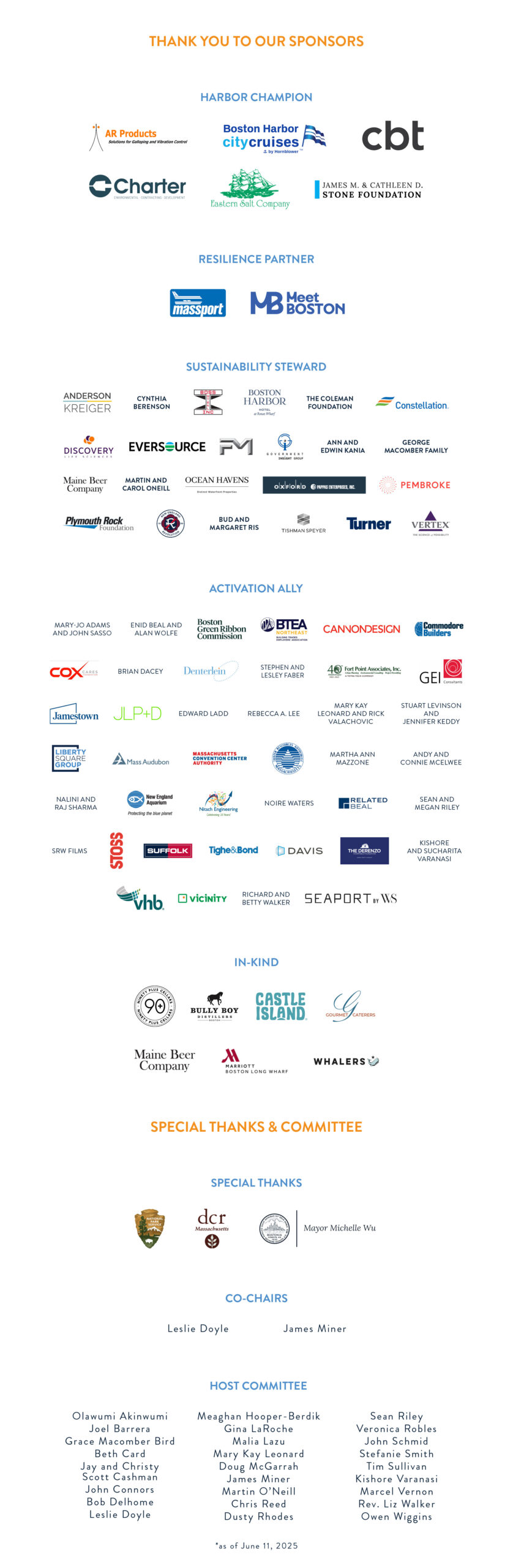 Sponsors for Spectacle on Spectacle 2025 as of Wednesday, June 11